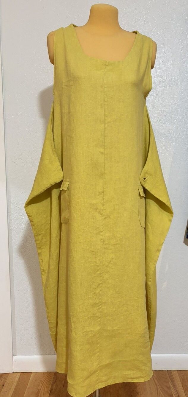 Baci Italy 100% Linen Bubble Lagenlook Dress Sleeveless Artsy Boho Beach Sz S/M